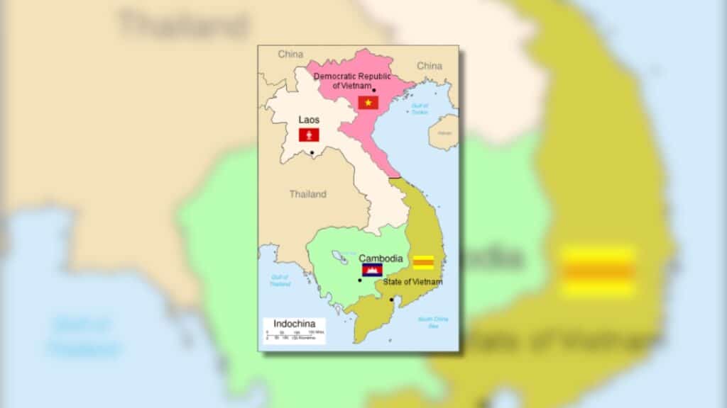 A map of Vietnam showing the North and South divided by the 17th parallel