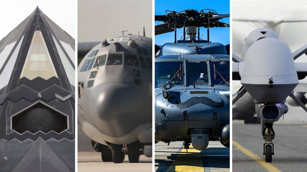 The f-117, ac-130, hh60, and mq-9