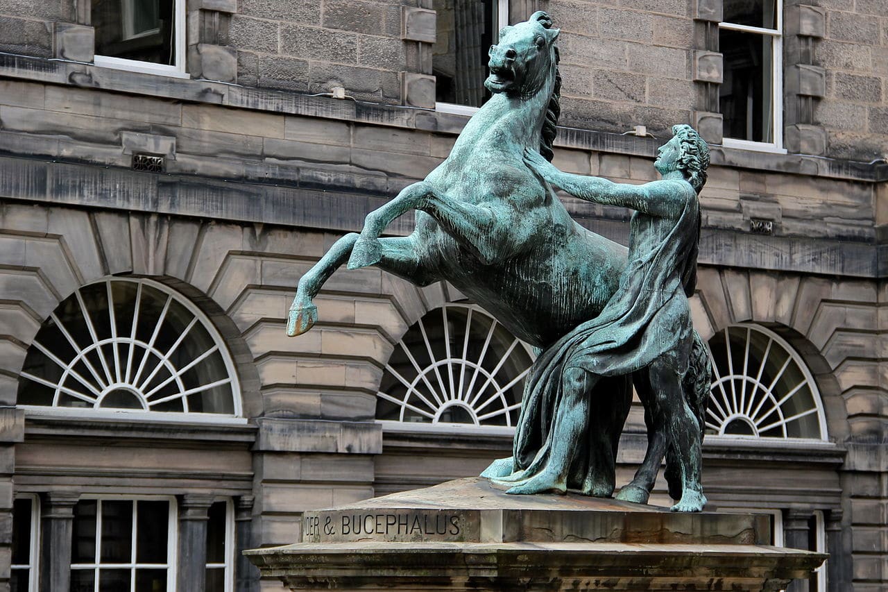 Alexander the Great taming Bucephalus, statue by John Steell