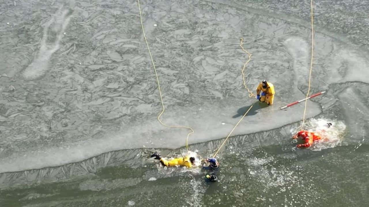 MO Firefighters Conduce Ice Rescue While Training For Ice Rescue